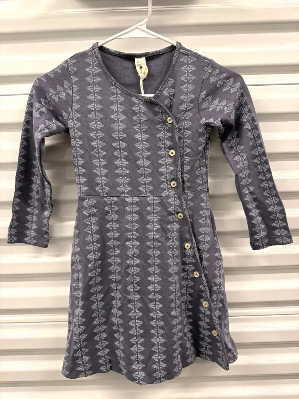 Kate Quinn Button Front Dress Grey Blue Girls Size 6Y